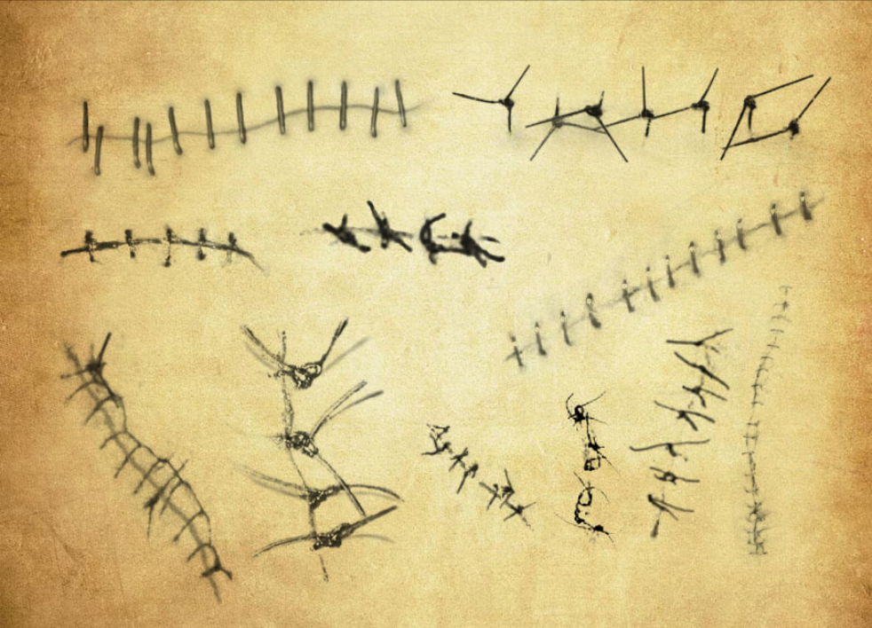 精选伤口缝合针线效果PS笔刷 - 高品质伤口缝合针线效果资源，提升设计专业度-25虚拟网