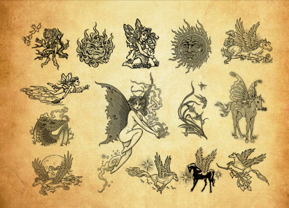 创意的飞马纹身图案PS笔刷 - 专业创意的飞马纹身图案设计素材,适合Photoshop各类创作场景-25虚拟网