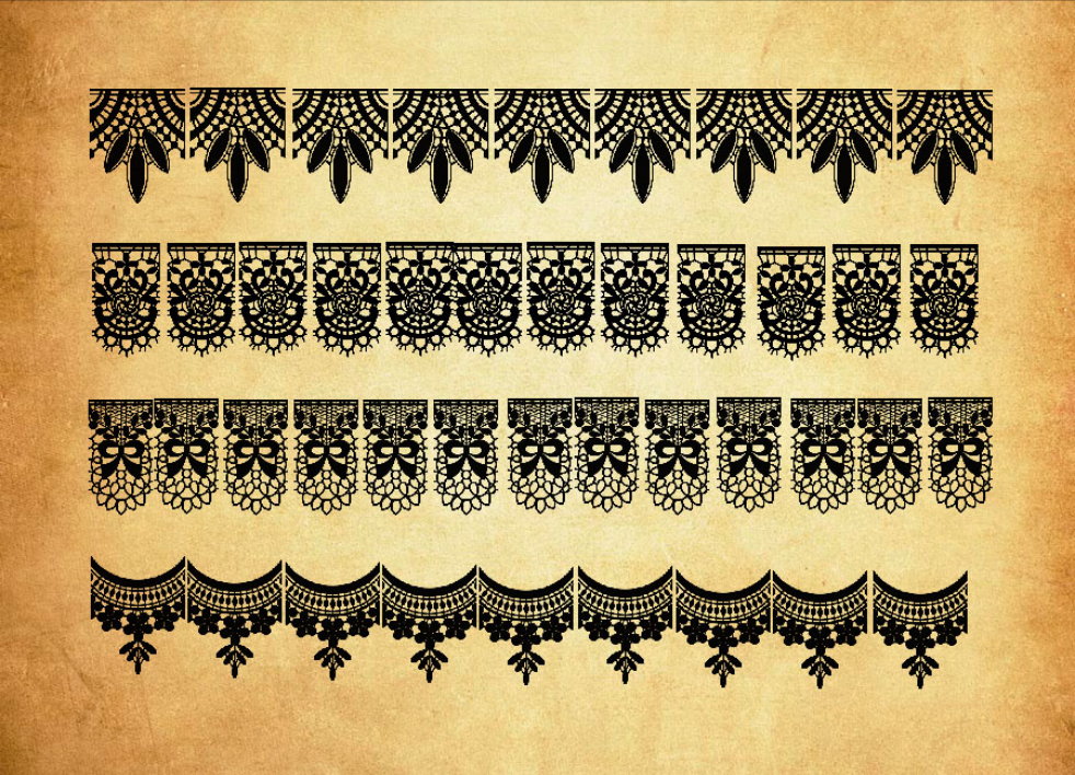刺绣蕾丝花纹边框PS笔刷下载 - 艺术刺绣蕾丝花纹边框素材，激发设计创意灵感-25虚拟网