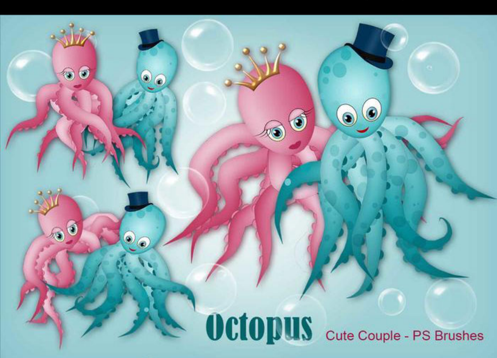 卡通八爪鱼PS笔刷 - 可爱卡通八爪鱼元素，适配漫画、插画、儿童设计场景-25虚拟网