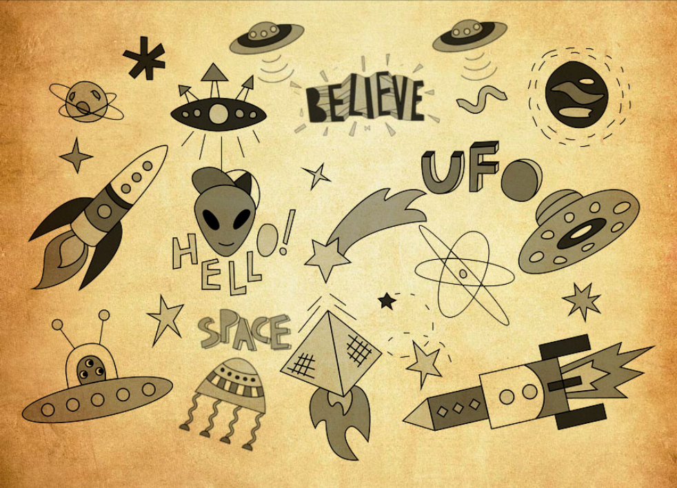 卡通外星球和宇宙飞船PS笔刷 - 可爱卡通外星球和宇宙飞船元素，适配漫画、插画、儿童设计场景-25虚拟网