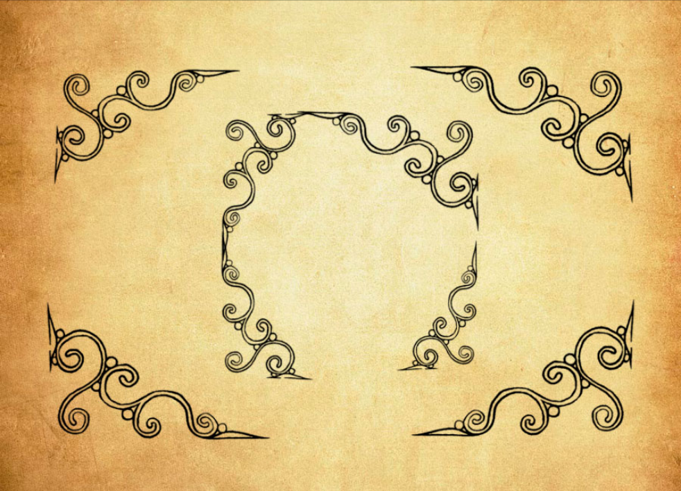 精选古典手绘花纹边框PS笔刷 - 丰富古典手绘花纹边框样式，适用于服饰、包装、文创设计-25虚拟网