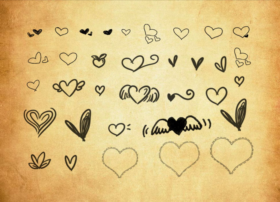 优质可爱的涂鸦和翅膀心形PS笔刷下载 - 提高可爱的涂鸦和翅膀心形设计效率，新手也能轻松上手-25虚拟网