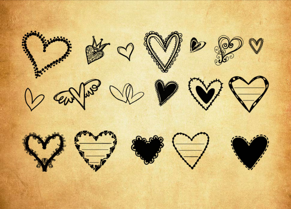 精选可爱的涂鸦心形PS笔刷 - 高品质可爱的涂鸦心形资源，提升设计专业度-25虚拟网