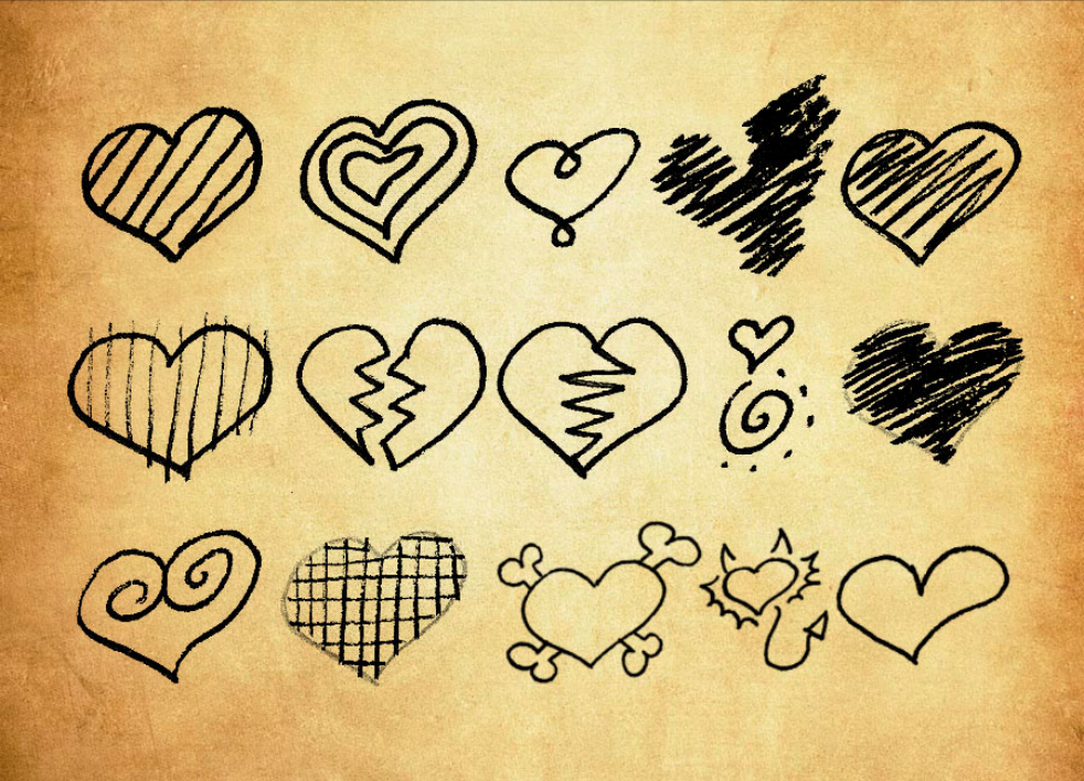 可爱的涂鸦心形装饰PS笔刷下载 - 高品质可爱的涂鸦心形装饰装饰素材，打造精致设计效果-25虚拟网