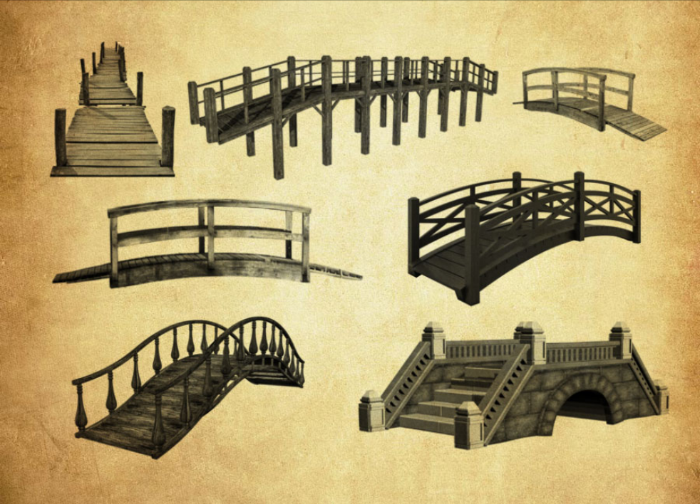 专业各种木桥和拱桥PS笔刷 - 包含高品质各种木桥和拱桥样式，兼容Photoshop全版本-25虚拟网