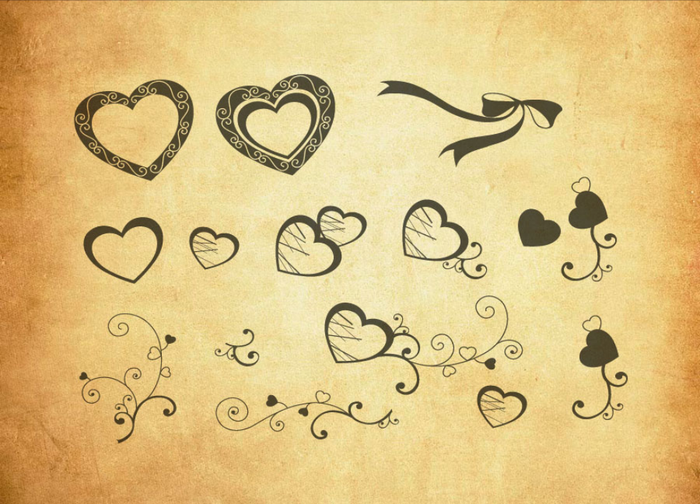 专业唯美的心形和花纹装饰PS笔刷 – 包含高品质唯美的心形和花纹装饰样式，兼容Photoshop全版本-25虚拟网