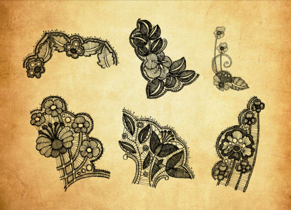 复古蕾丝花朵和花边PS笔刷 - 专业复古蕾丝花朵和花边设计素材，适配Photoshop各类创作场景-25虚拟网