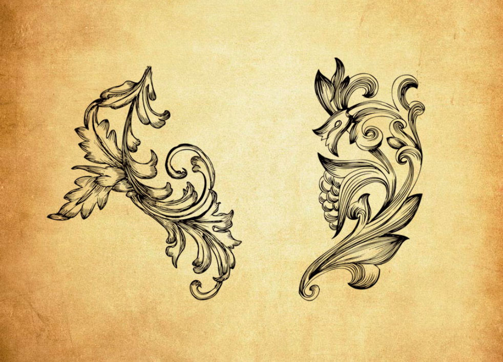 复古风格手绘花纹装饰PS笔刷下载 - 高品质复古风格手绘花纹装饰装饰素材，打造精致设计效果-25虚拟网