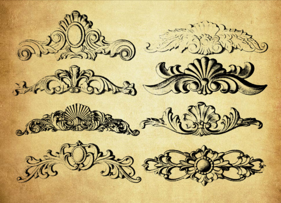 精选复古风格的对称花纹PS笔刷 - 丰富复古风格的对称花纹样式，适用于服饰、包装、文创设计-25虚拟网