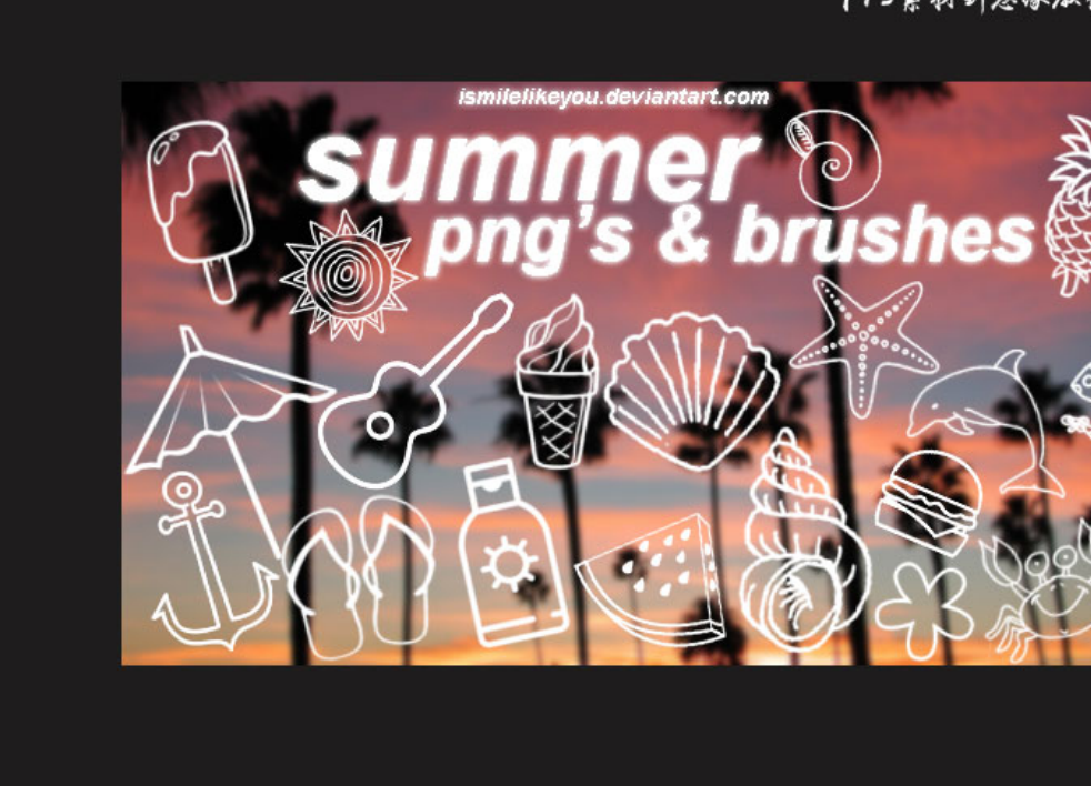 夏季沙滩简笔画图标PS笔刷 – 专业夏季沙滩简笔画图标设计素材，适配Photoshop各类创作场景-25虚拟网