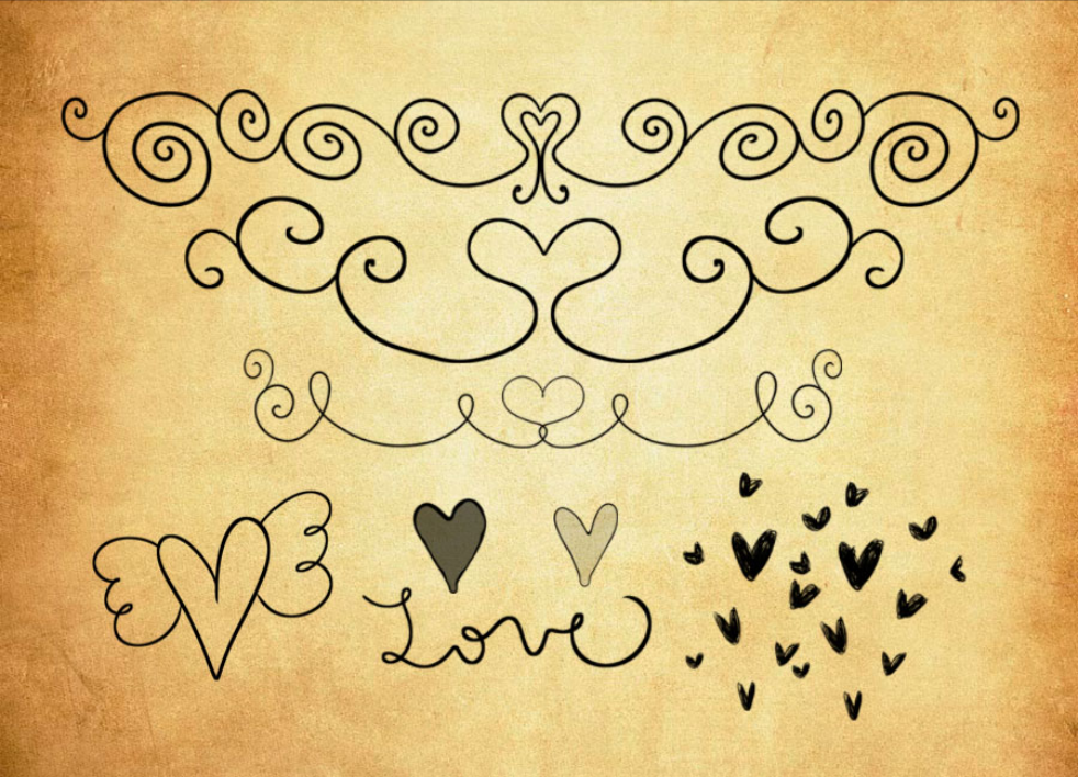 心形翅膀和花纹装饰PS笔刷 - 高效心形翅膀和花纹装饰设计工具，节省80%手动绘制时间-25虚拟网