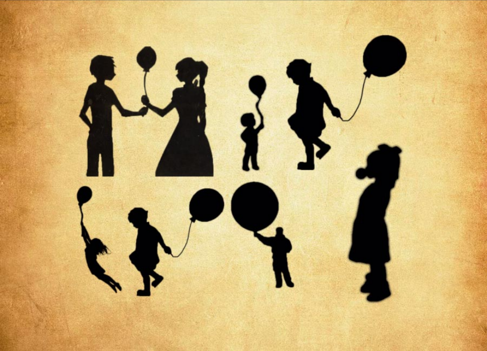 手拿着气球的男孩女孩剪影PS笔刷 - 高效手拿着气球的男孩女孩剪影设计工具，节省80%手动绘制时间-25虚拟网