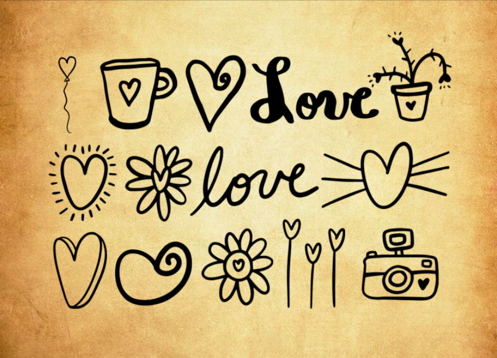 手绘LOVE和心形图案PS笔刷资源 - 精选手绘LOVE和心形图案元素，适用于手绘类设计-25虚拟网