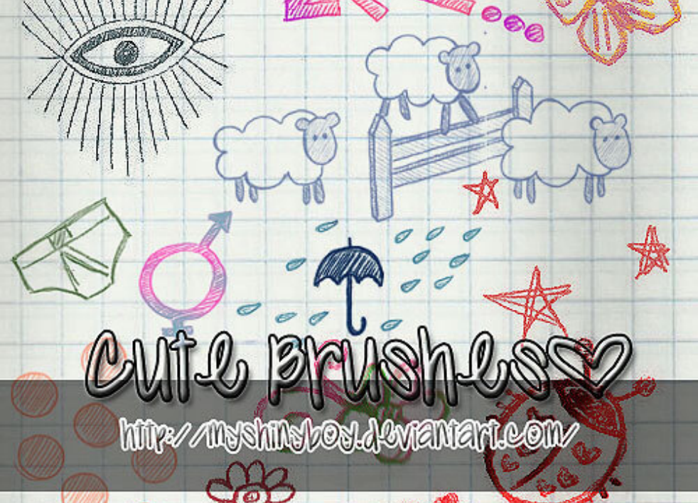 专业手绘云彩心形等涂鸦元素PS笔刷 - 包含高品质手绘云彩心形等涂鸦元素样式,兼容Photoshop全版本-25虚拟网