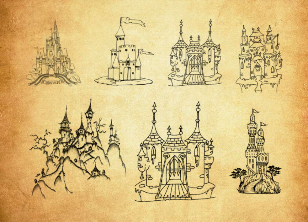 手绘建筑城堡PS笔刷 - 专业手绘建筑城堡设计素材，适配Photoshop各类创作场景-25虚拟网