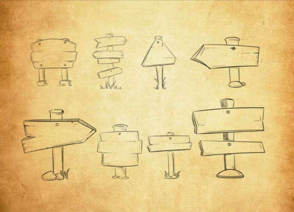 手绘指示牌设计PS笔刷资源 - 精选手绘指示牌设计元素，适用于手绘类设计-25虚拟网