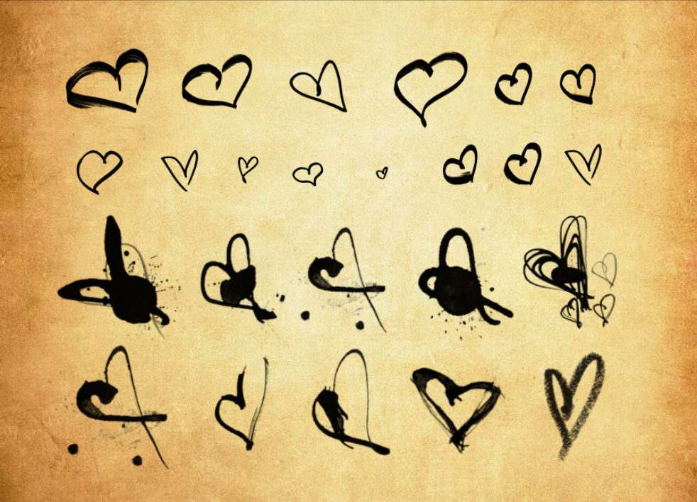 手绘涂鸦爱心和心形PS笔刷 - 多功能手绘涂鸦爱心和心形素材，适用于各类设计项目-25虚拟网