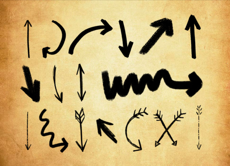 手绘涂鸦箭头和羽箭PS笔刷资源 – 精选手绘涂鸦箭头和羽箭元素，适用于手绘类设计-25虚拟网