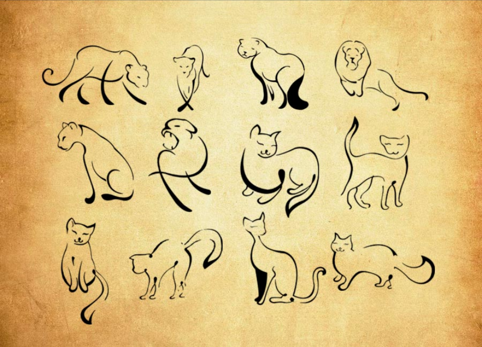 手绘简笔画猫咪图像PS笔刷 - 多功能手绘简笔画猫咪图像素材，适用于各类设计项目-25虚拟网
