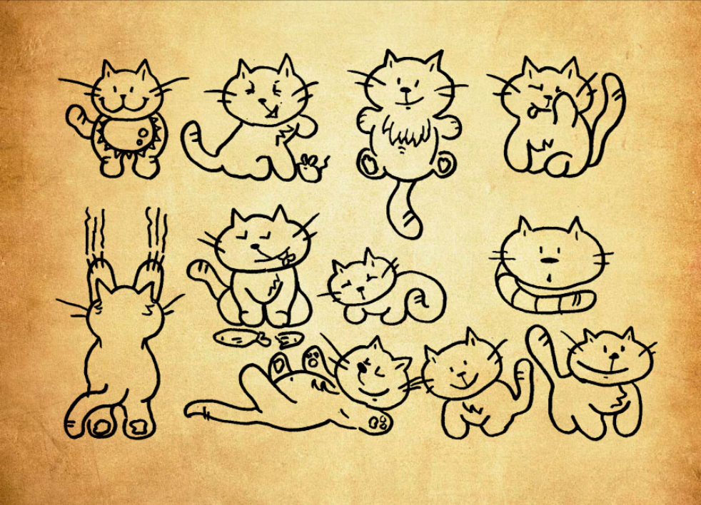 手绘线条猫咪图标PS笔刷资源 - 精选手绘线条猫咪图标元素，适用于手绘类设计-25虚拟网