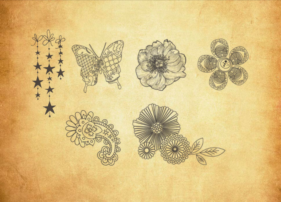 专业手绘花朵和蝴蝶图案PS笔刷 - 包含高品质手绘花朵和蝴蝶图案样式，兼容Photoshop全版本-25虚拟网