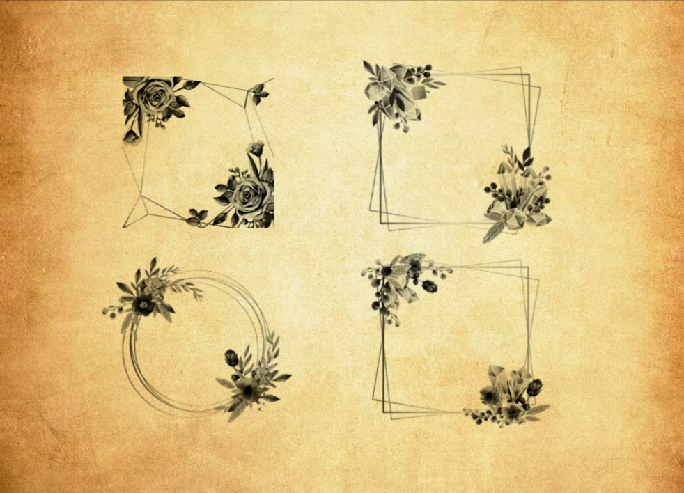 优质手绘花朵边框装饰PS笔刷 - 包含高品质手绘花朵边框装饰样式,兼容Photoshop全版本-25虚拟网