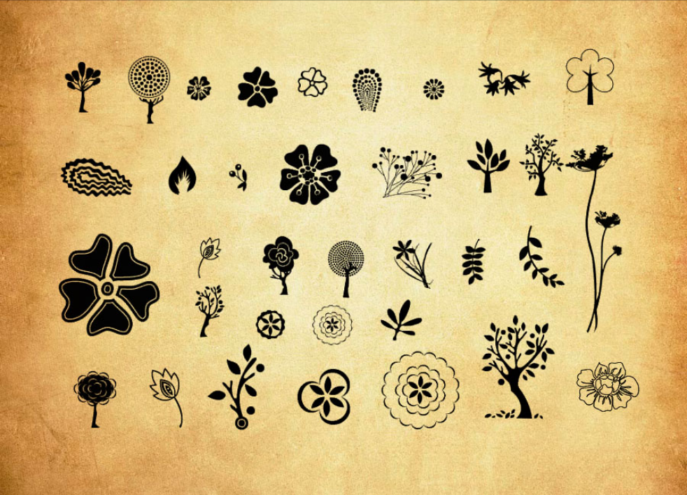 手绘花纹花朵小图案PS笔刷下载 - 艺术手绘花纹花朵小图案素材，激发设计创意灵感-25虚拟网