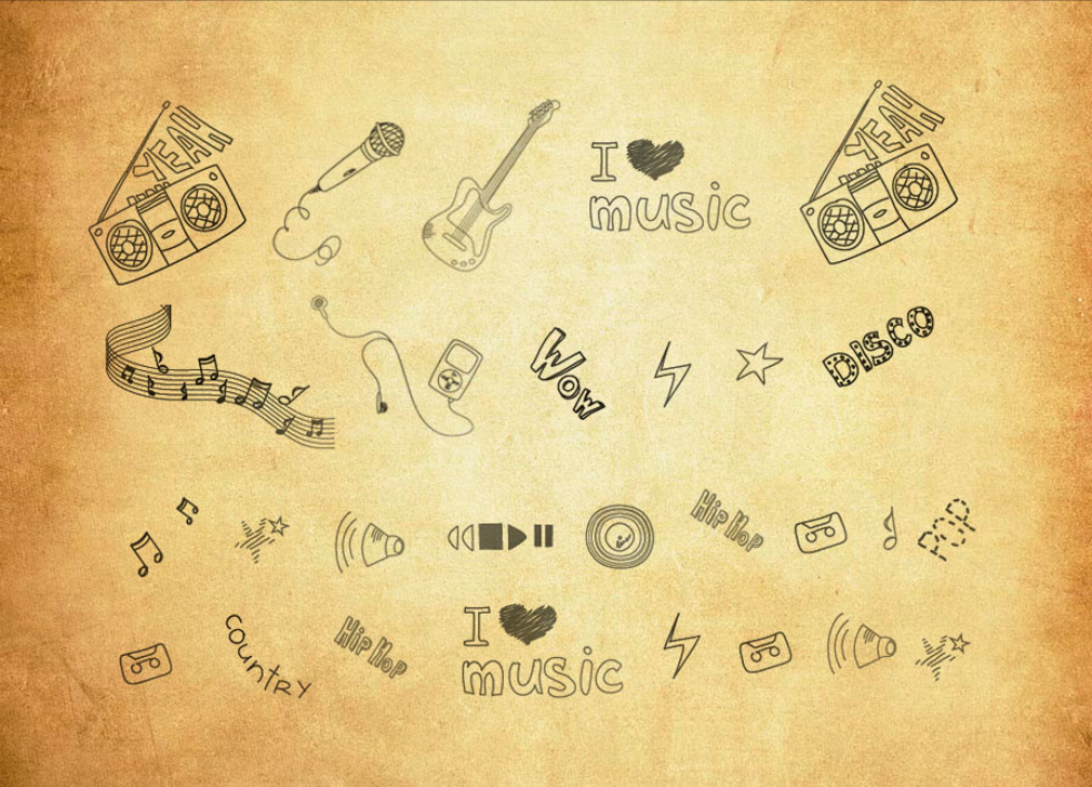 专业手绘音乐主题符号笔刷 - 包含高品质手绘音乐主题符号笔刷样式，兼容Photoshop全版本-25虚拟网