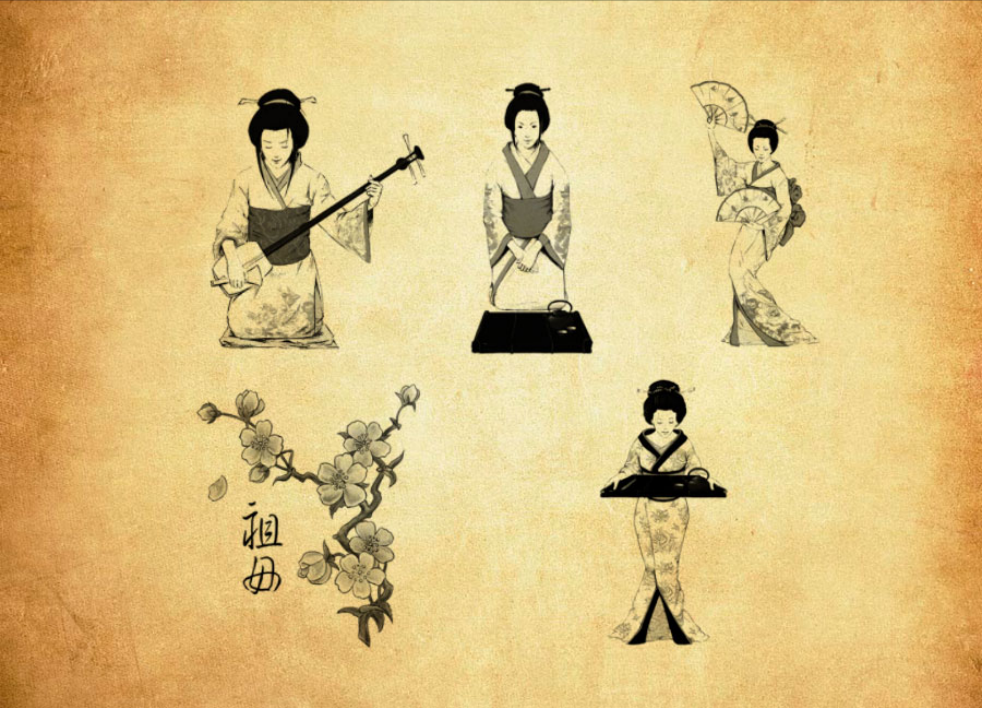 日本艺妓造型PS笔刷资源 - 精选日本艺妓造型元素，适用于其他类设计-25虚拟网