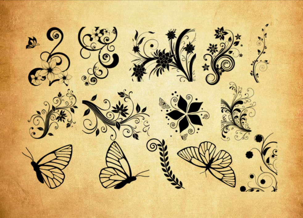 时尚植物花纹和蝴蝶PS笔刷资源 - 精选时尚植物花纹和蝴蝶元素,适用于花纹类设计-25虚拟网