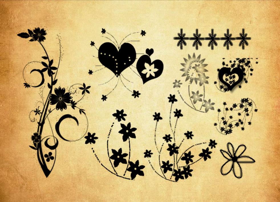 时尚的心形花朵和藤蔓PS笔刷资源 - 精选时尚的心形花朵和藤蔓元素，适用于植物花卉类设计-25虚拟网