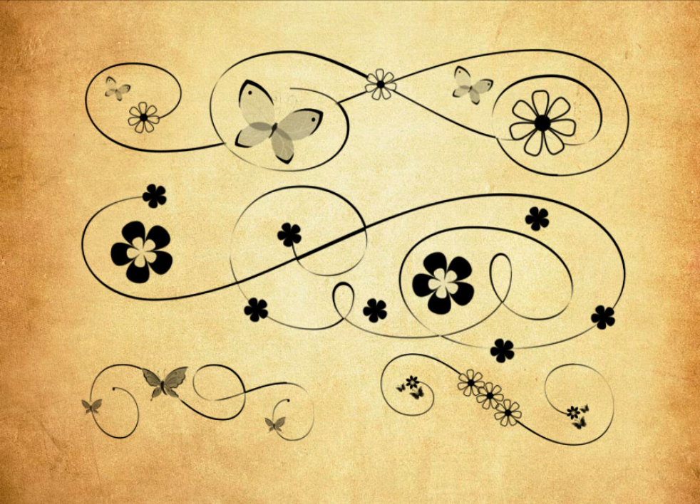 时尚的蝴蝶花纹装饰PS笔刷 - 专业时尚的蝴蝶花纹装饰设计素材,适合Photoshop各类创作场景-25虚拟网
