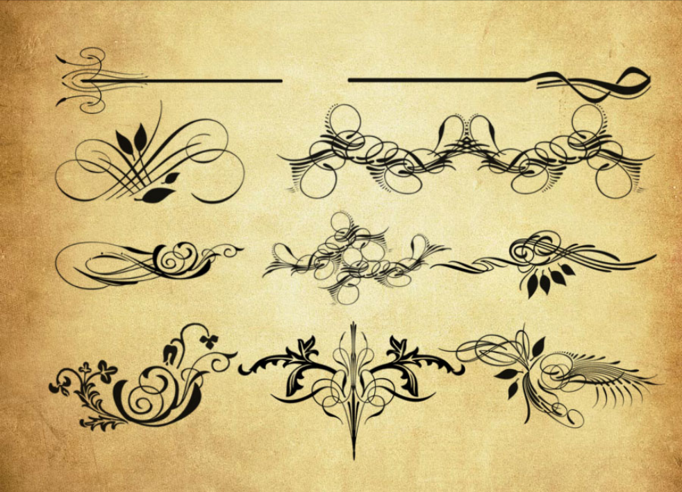 时尚花纹和花边PS笔刷下载 - 艺术时尚花纹和花边素材，激发设计创意灵感-25虚拟网