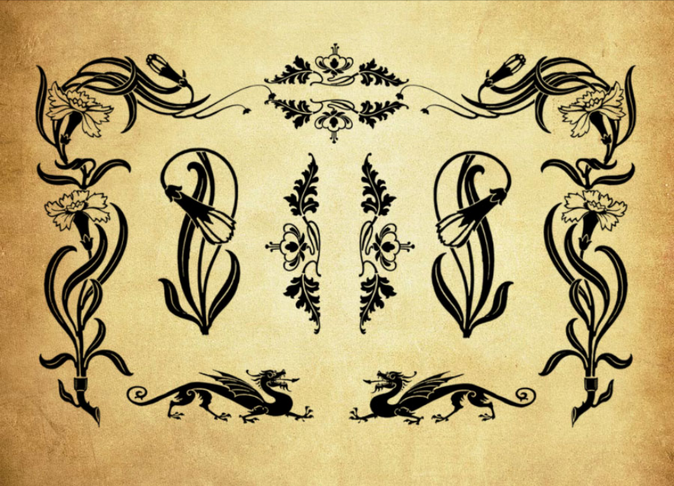 优质时尚花纹和龙形花纹PS笔刷下载 - 提高时尚花纹和龙形花纹设计效率，新手也能轻松上手-25虚拟网