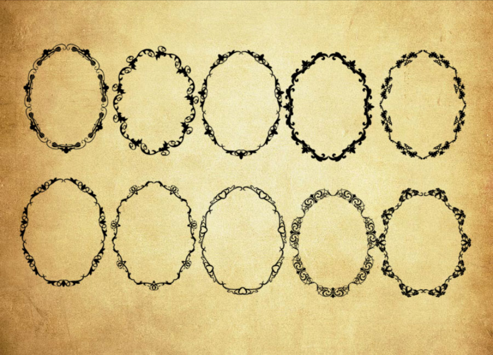 椭圆形花纹边框PS笔刷下载 - 艺术椭圆形花纹边框素材，激发设计创意灵感-25虚拟网