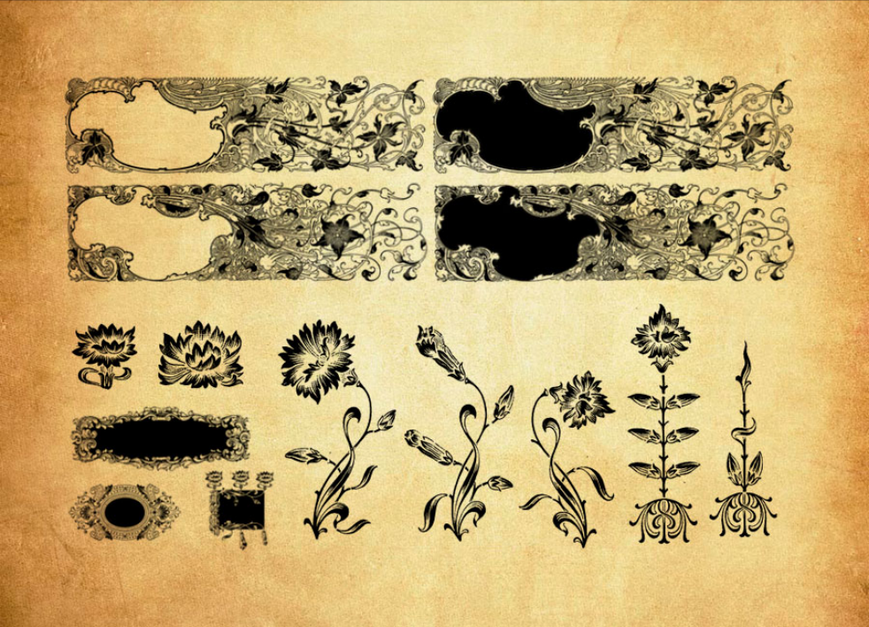 欧式古典花纹和花枝PS笔刷下载 - 艺术欧式古典花纹和花枝素材，激发设计创意灵感-25虚拟网