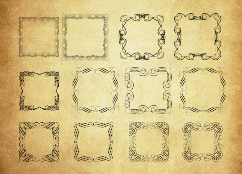 正方形花纹边框PS笔刷资源 - 精选正方形花纹边框元素，适用于花纹类设计-25虚拟网