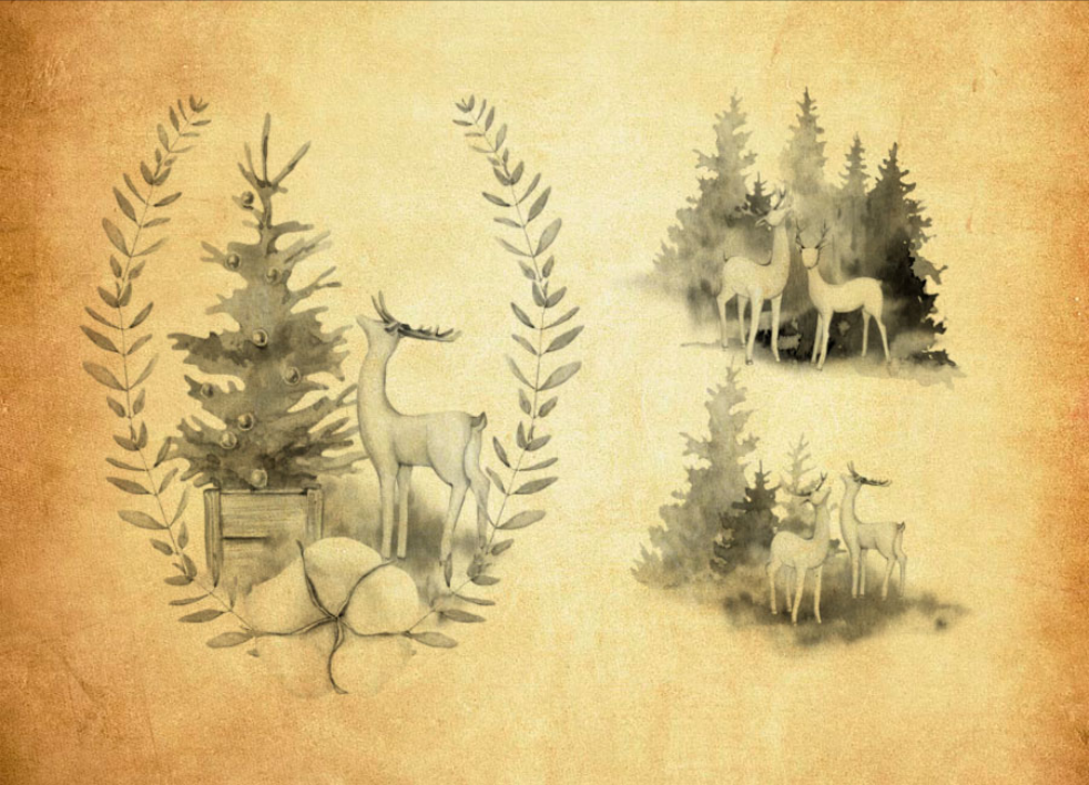 精选水彩松树和圣诞驯鹿PS笔刷 - 高品质水彩松树和圣诞驯鹿资源，提升设计专业度-25虚拟网