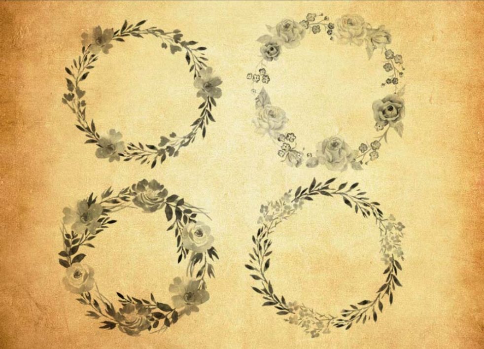 精选水彩花朵组成的花环PS笔刷 - 高品质水彩花朵组成的花环资源，提升设计专业度-25虚拟网