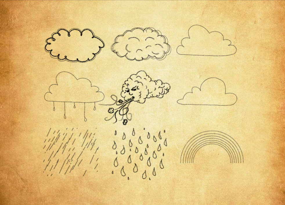 涂鸦云朵和下雨特效PS笔刷 - 专业涂鸦云朵和下雨特效设计素材，适配Photoshop各类创作场景-25虚拟网