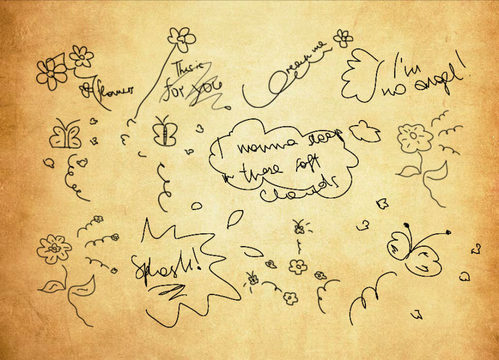 涂鸦小花朵和英文装饰PS笔刷 - 高效涂鸦小花朵和英文装饰设计工具,节省80%手动绘制时间-25虚拟网