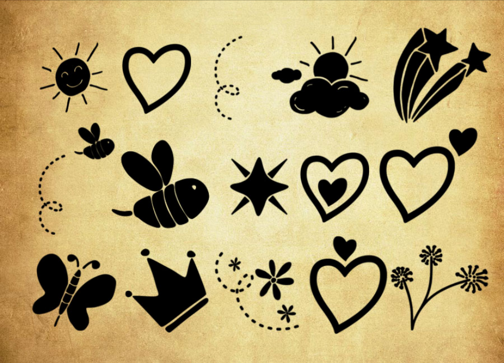 专业涂鸦心形和皇冠蝴蝶等PS笔刷 - 包含高品质涂鸦心形和皇冠蝴蝶等样式,兼容Photoshop全版本-25虚拟网