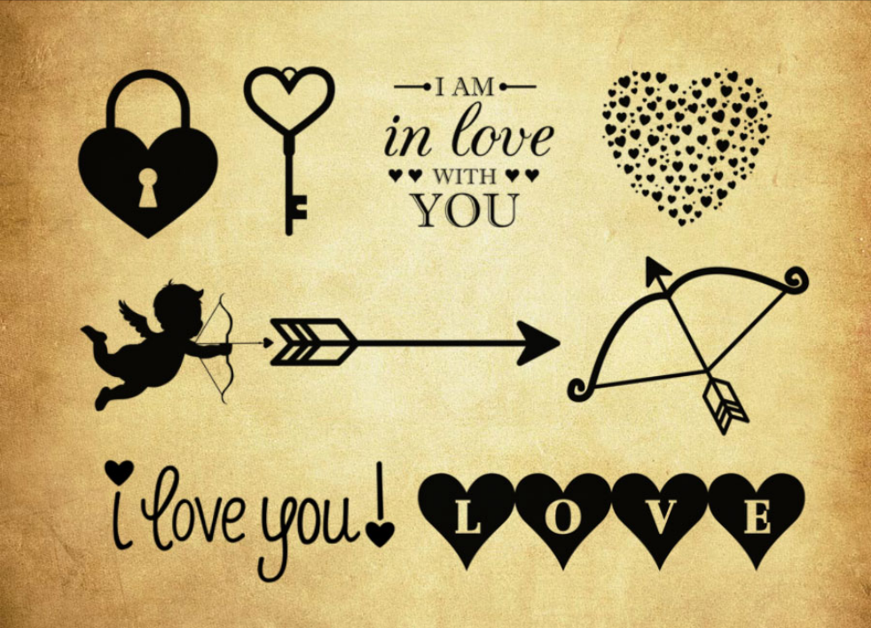 专业爱情主题心形和丘比特之箭PS笔刷 - 包含高品质爱情主题心形和丘比特之箭样式，兼容Photoshop全版本-25虚拟网