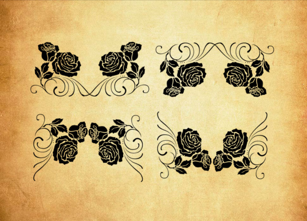 玫瑰花花边装饰PS笔刷 - 精美玫瑰花花边装饰装饰元素，提升设计作品视觉吸引力-25虚拟网