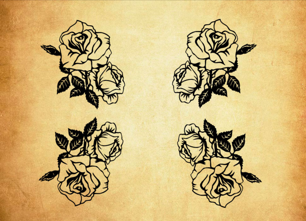 优质矢量风格玫瑰花PS笔刷 - 细腻矢量风格玫瑰花样式，适用于自然主题设计项目-25虚拟网