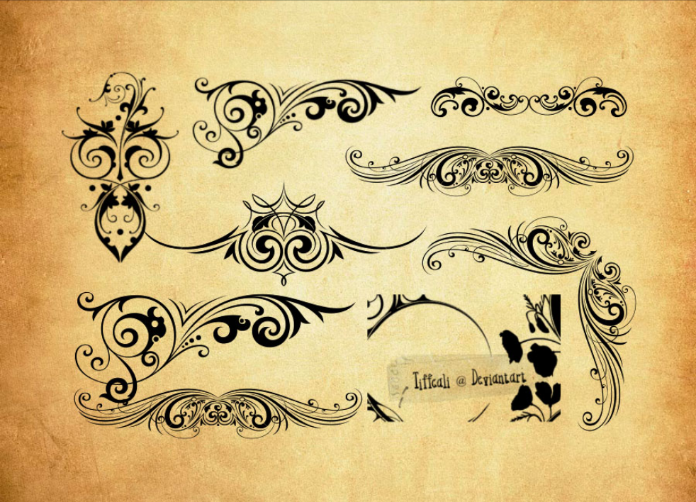 纤细的花纹和花边装饰PS笔刷下载 - 高品质纤细的花纹和花边装饰装饰素材，打造精致设计效果-25虚拟网