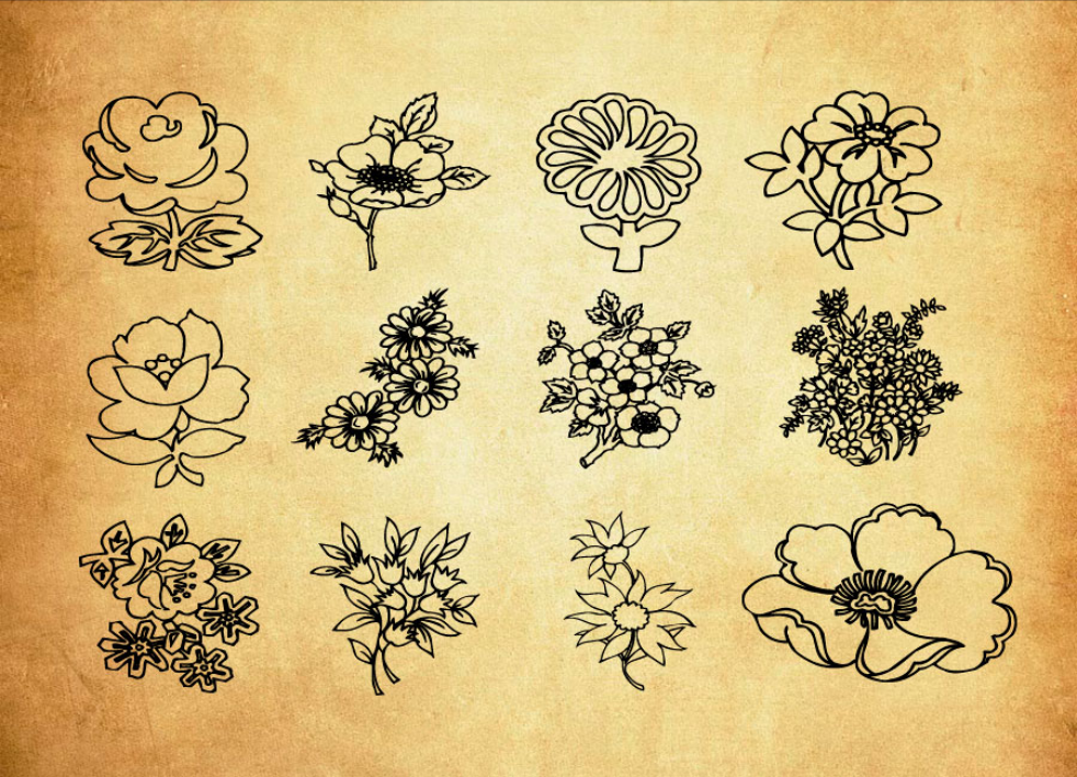 线描鲜花和花束PS笔刷V2 - 专业线描鲜花和花束V2设计素材,适配Photoshop各类创作场景-25虚拟网