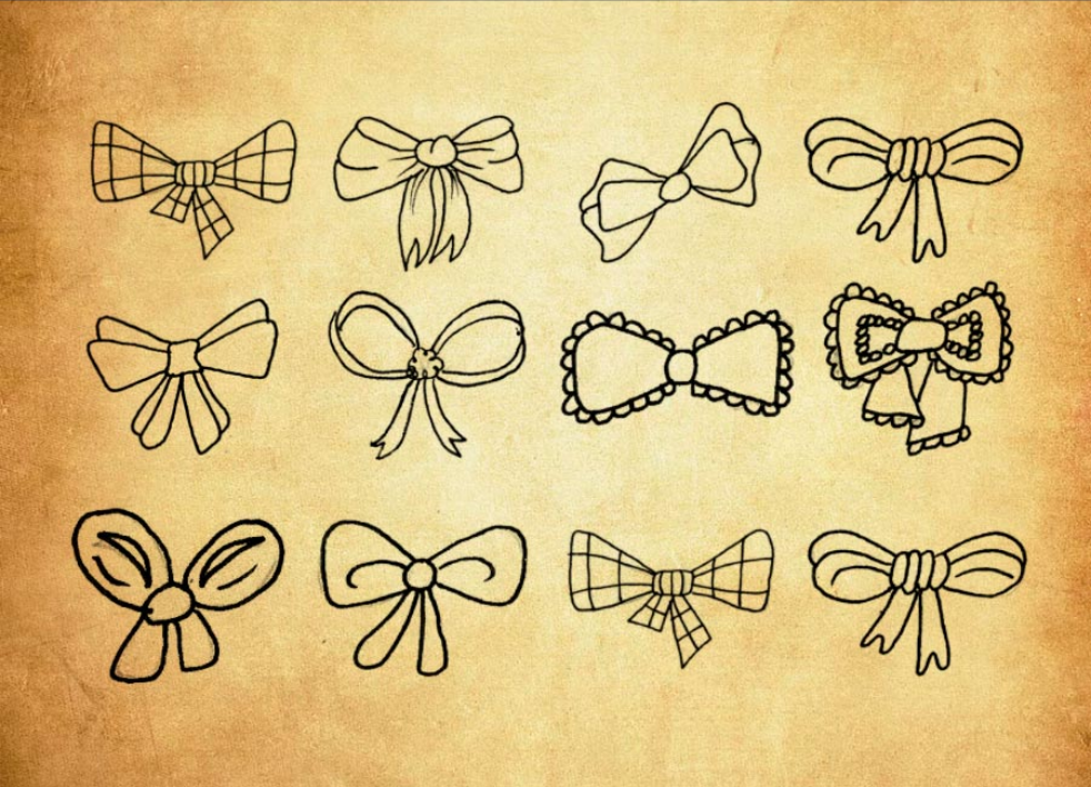 线条形状蝴蝶结PS笔刷资源 - 精选线条形状蝴蝶结元素，适配线条分隔类设计-25虚拟网