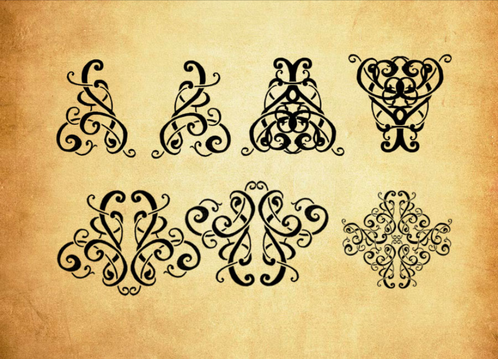 专业缠绕的对称花纹装饰PS笔刷 - 丰富缠绕的对称花纹装饰装饰样式，适用于海报、包装、UI设计-25虚拟网